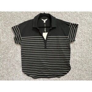“NWT Garnet Hill Black Striped Top Women Polo Style Short Sleeve Casual Shirt S”
